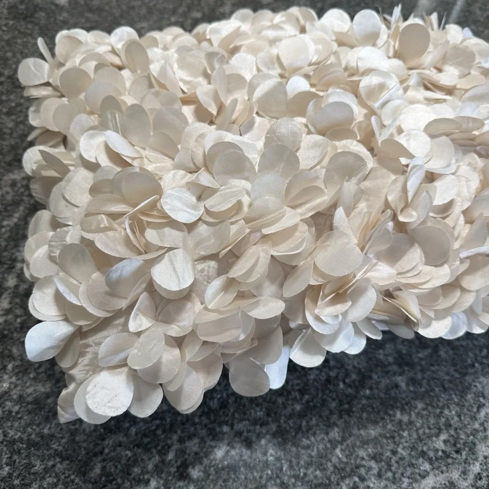 Pier 1 One Ivory Satin Ruffle Throw Pillow Lumbar  11x15 Glam Floral w/ Pillow